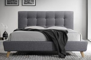 cabecero de cama gris estilo capitoné, cabezal gris, respaldo gris, cabecero de cama de color gris
