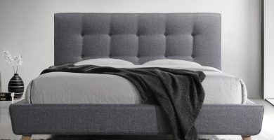 cabecero de cama gris estilo capitoné, cabezal gris, respaldo gris, cabecero de cama de color gris